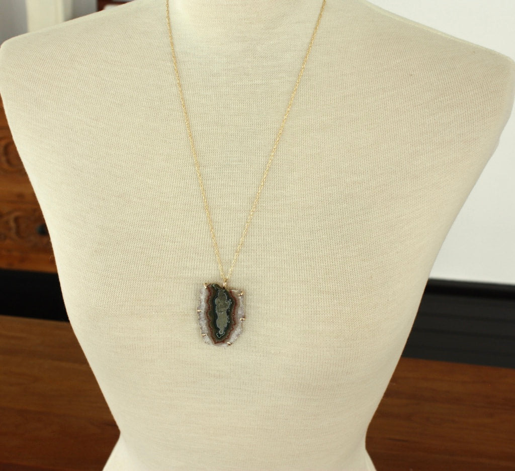 Amethyst Stalactite Slice Pendant Necklace, February Birthstone Pendant Necklace