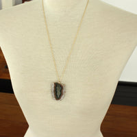 Amethyst Stalactite Slice Pendant Necklace, February Birthstone Pendant Necklace