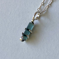 Raw Indicolite Blue Tourmaline Pendant Necklace, October Birthstone Pendant Necklace