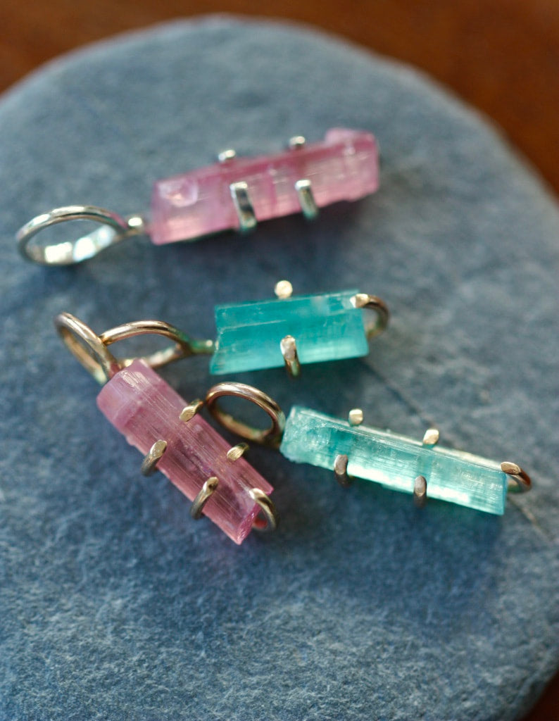 Raw Soft Pink Tourmaline Pendant Necklace, October Birthstone Pendant Necklace