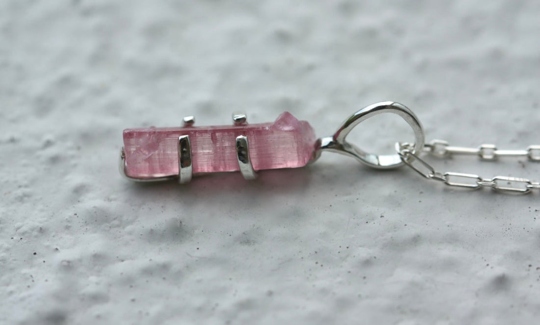 Raw Soft Pink Tourmaline Pendant Necklace, October Birthstone Pendant Necklace