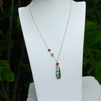 Labradorite and Ruby Long Necklace, 14k Gold Filled