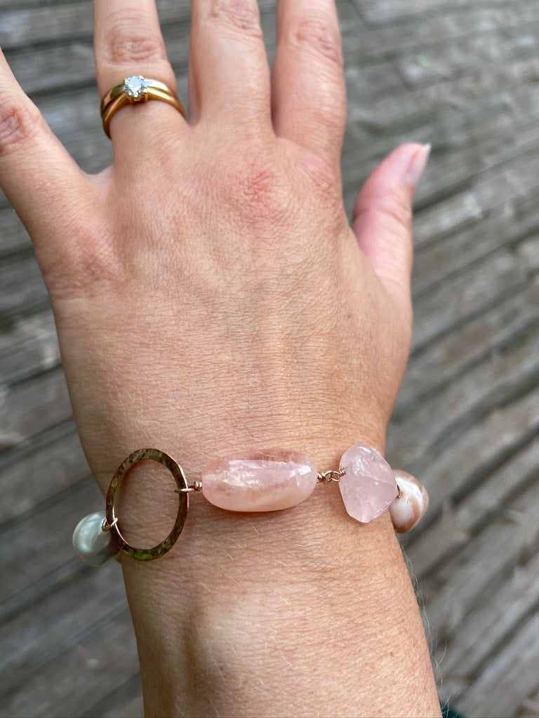 Pink Multi Gemstone Bracelet, Morganite, Pink Moonstone, Rose Quartz and Pearl Bracelet