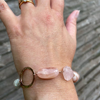 Pink Multi Gemstone Bracelet, Morganite, Pink Moonstone, Rose Quartz and Pearl Bracelet