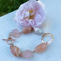 Pink Multi Gemstone Bracelet, Morganite, Pink Moonstone, Rose Quartz and Pearl Bracelet