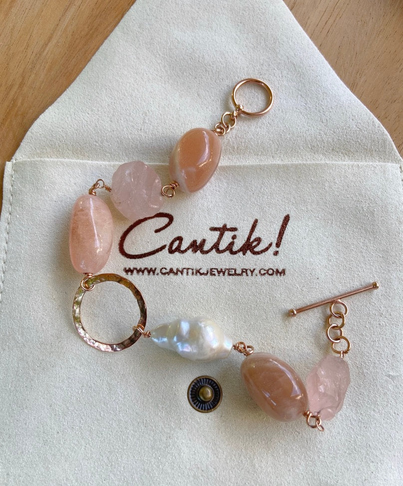 Pink Multi Gemstone Bracelet, Morganite, Pink Moonstone, Rose Quartz and Pearl Bracelet