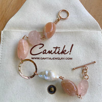 Pink Multi Gemstone Bracelet, Morganite, Pink Moonstone, Rose Quartz and Pearl Bracelet