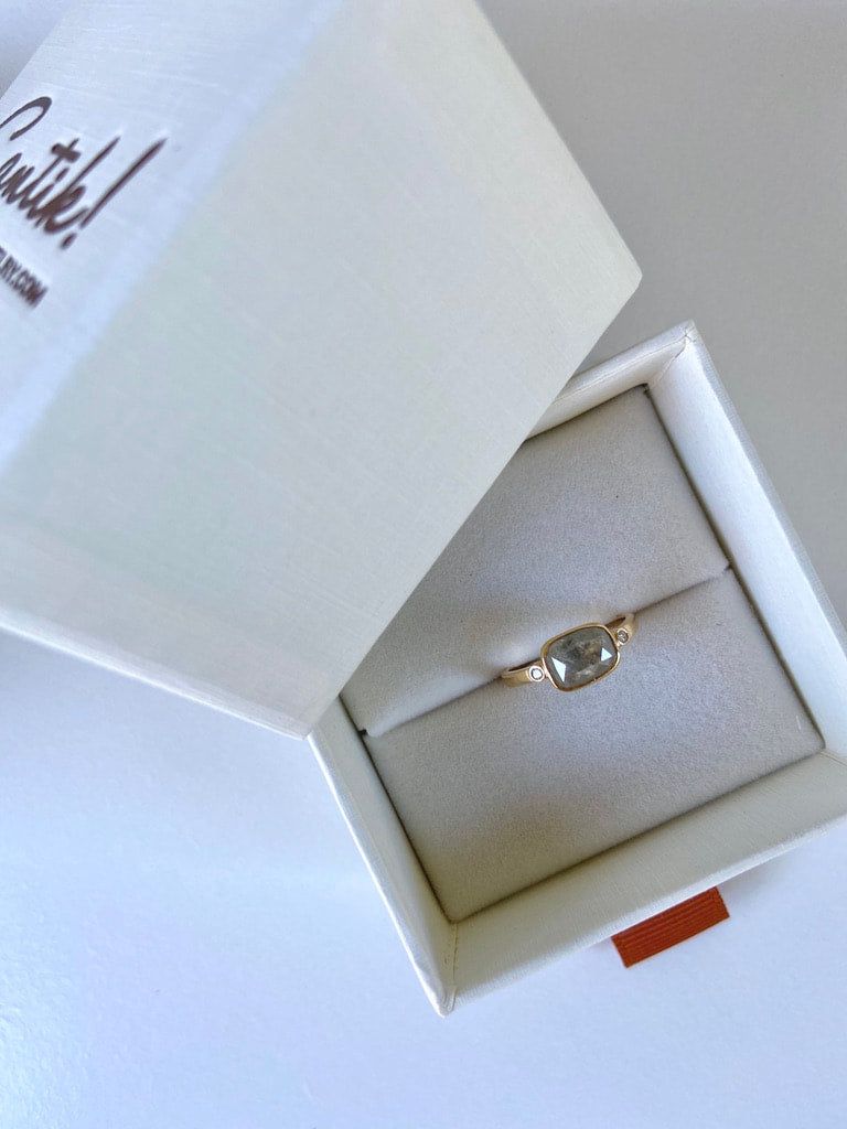 Grey Diamond Ring, Salt and Pepper Diamond Ring, April Birthstone Ring, 18k Gold