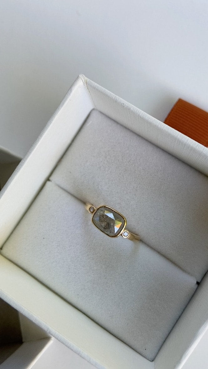 Grey Diamond Ring, Salt and Pepper Diamond Ring, April Birthstone Ring, 18k Gold
