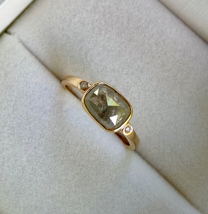 Grey Diamond Ring, Salt and Pepper Diamond Ring, April Birthstone Ring, 18k Gold