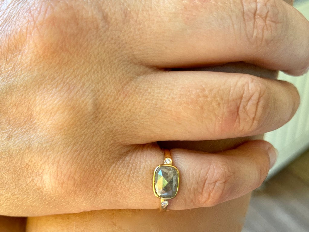 Grey Diamond Ring, Salt and Pepper Diamond Ring, April Birthstone Ring, 18k Gold