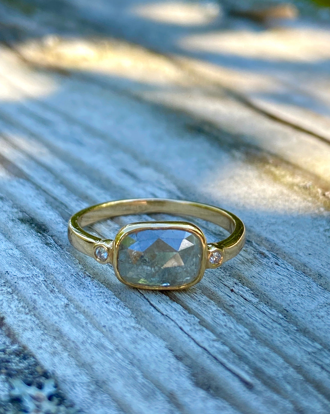 Grey Diamond Ring, Salt and Pepper Diamond Ring, April Birthstone Ring, 18k Gold