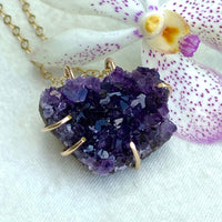 Raw Brazilian Amethyst Druzy Crystal Slice Necklace, February Birthstone Necklace