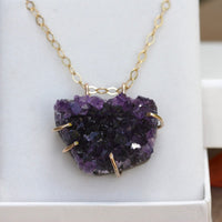 Raw Brazilian Amethyst Druzy Crystal Slice Necklace, February Birthstone Necklace
