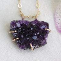 Raw Brazilian Amethyst Druzy Crystal Slice Necklace, February Birthstone Necklace