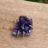 Raw Brazilian Amethyst Druzy Crystal Slice Necklace, February Birthstone Necklace