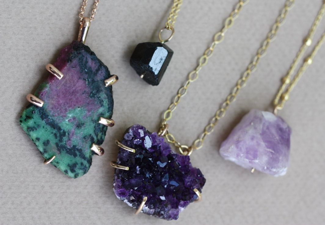 Raw Brazilian Amethyst Druzy Crystal Slice Necklace, February Birthstone Necklace