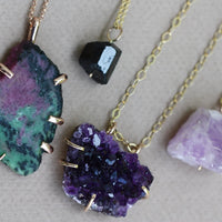 Raw Brazilian Amethyst Druzy Crystal Slice Necklace, February Birthstone Necklace