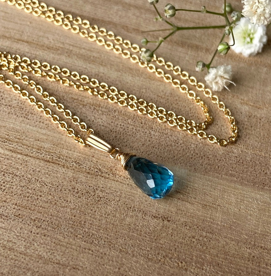 London Blue Topaz Pendant Necklace,November Birthstone Necklace