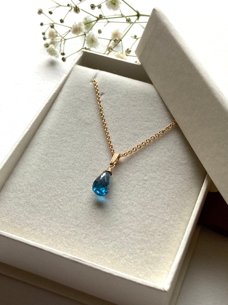 London Blue Topaz Pendant Necklace,November Birthstone Necklace