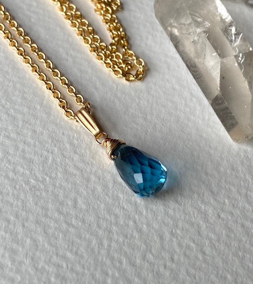 London Blue Topaz Pendant Necklace,November Birthstone Necklace