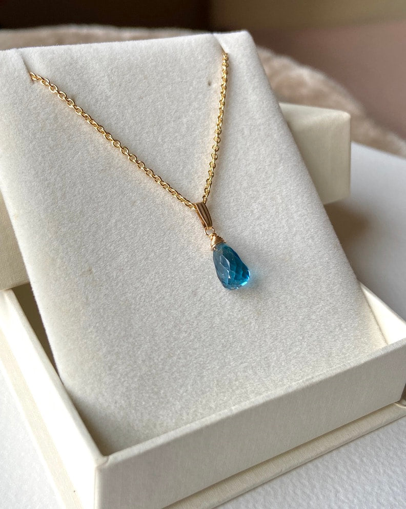 London Blue Topaz Pendant Necklace,November Birthstone Necklace