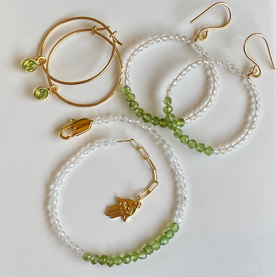 Peridot and Quartz Crystal Bracelet, August Birthstone Bracelet