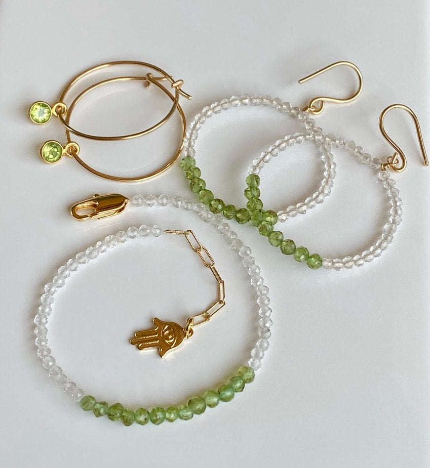 Peridot and Quartz Crystal Bracelet, August Birthstone Bracelet