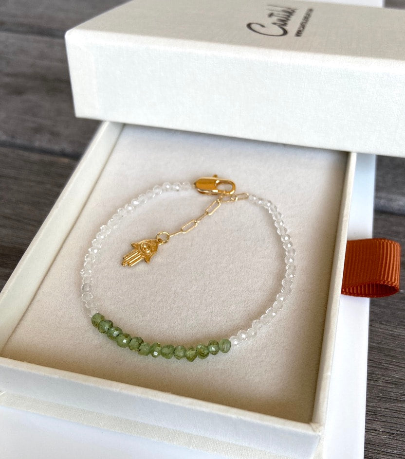 Peridot and Quartz Crystal Bracelet, August Birthstone Bracelet