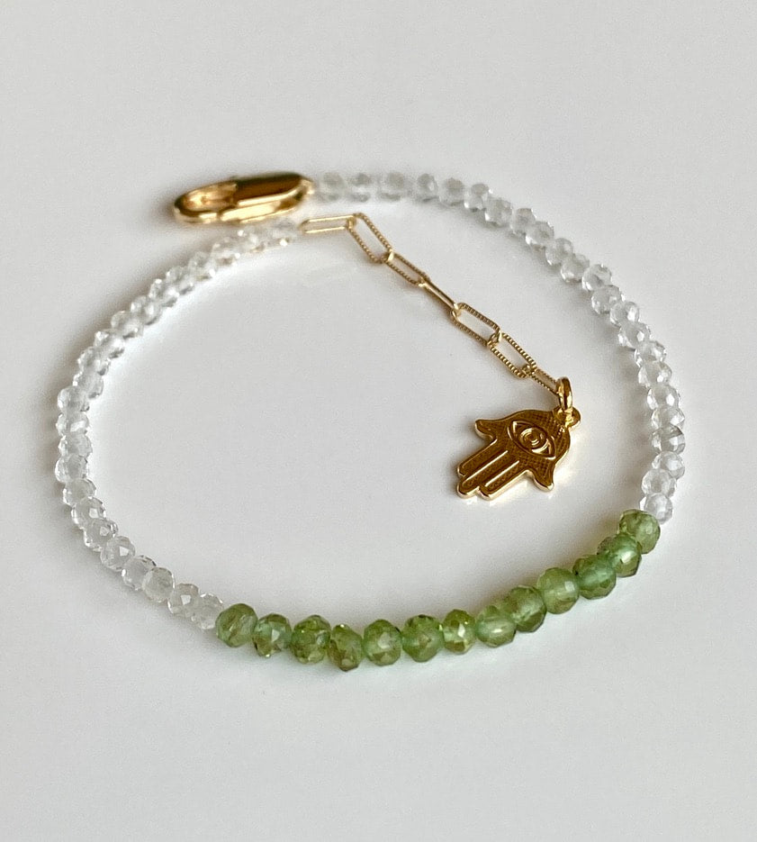 Peridot and Quartz Crystal Bracelet, August Birthstone Bracelet