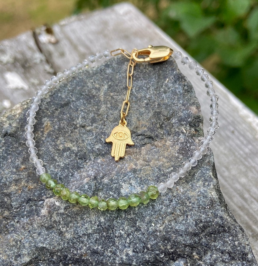 Peridot and Quartz Crystal Bracelet, August Birthstone Bracelet