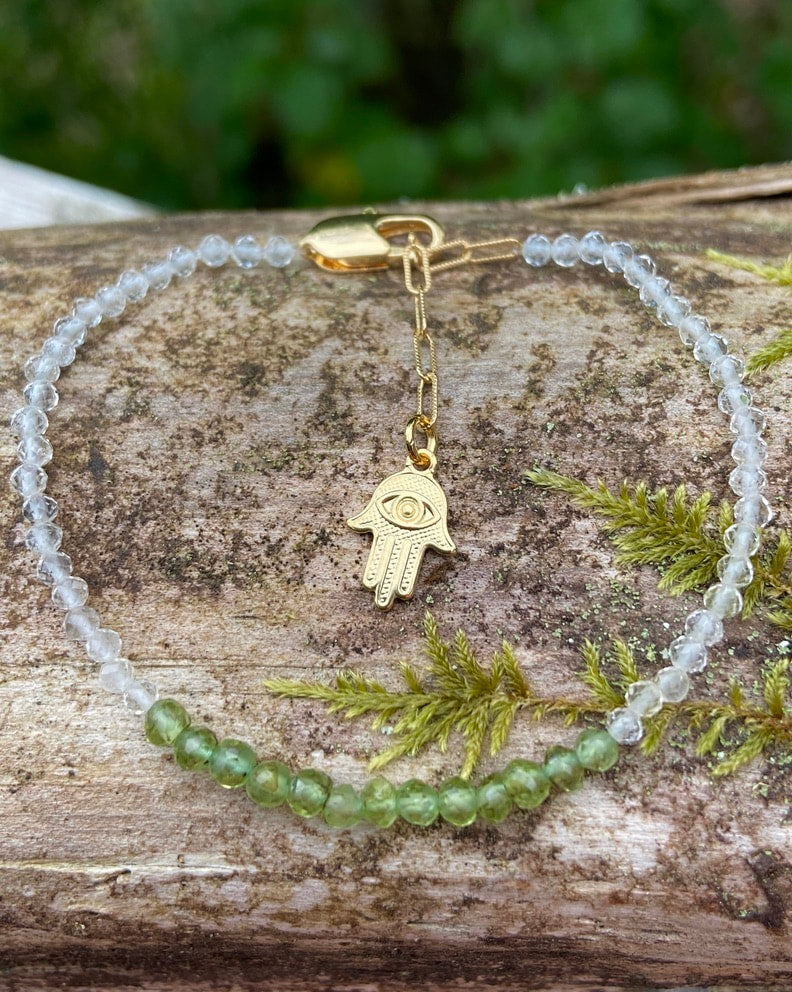 Peridot and Quartz Crystal Bracelet, August Birthstone Bracelet