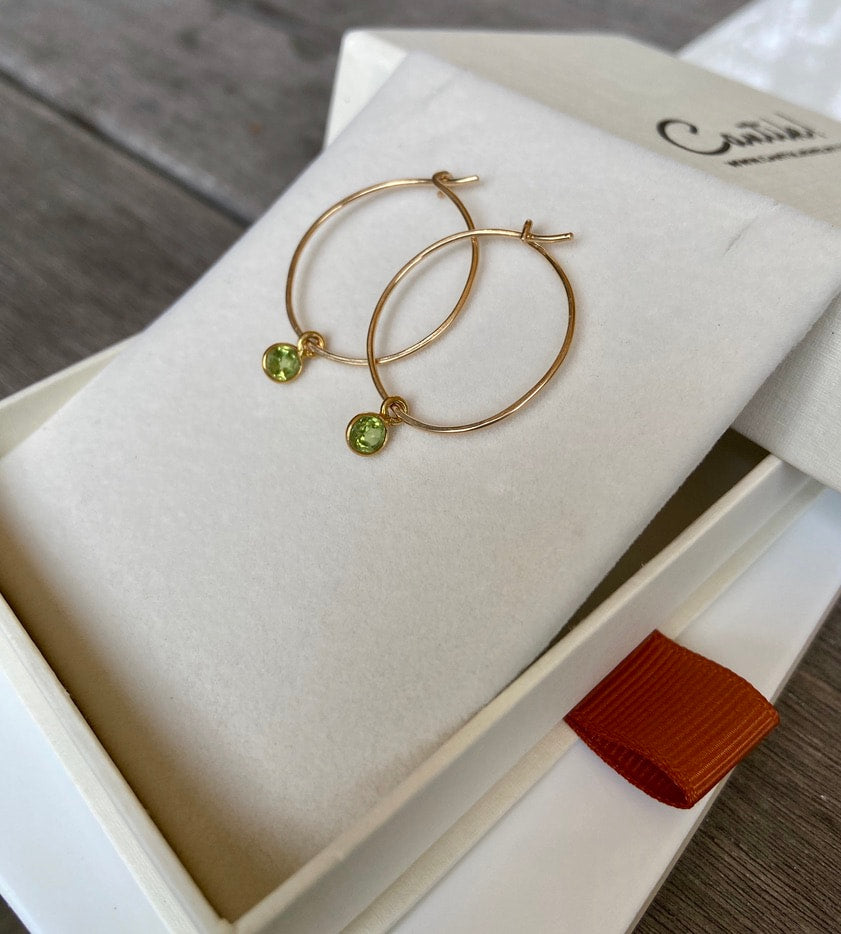 Peridot Hoop Earrings, August Birthstone Earrings
