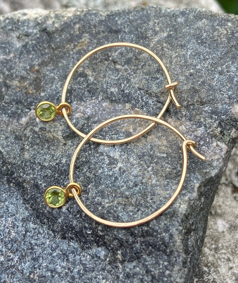 Peridot Hoop Earrings, August Birthstone Earrings