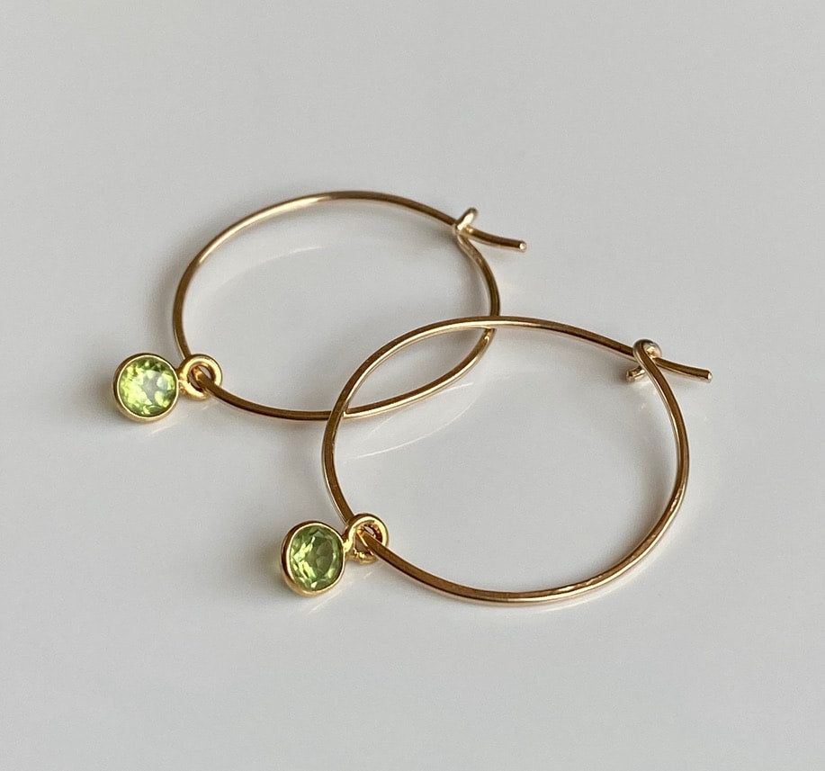 Peridot Hoop Earrings, August Birthstone Earrings
