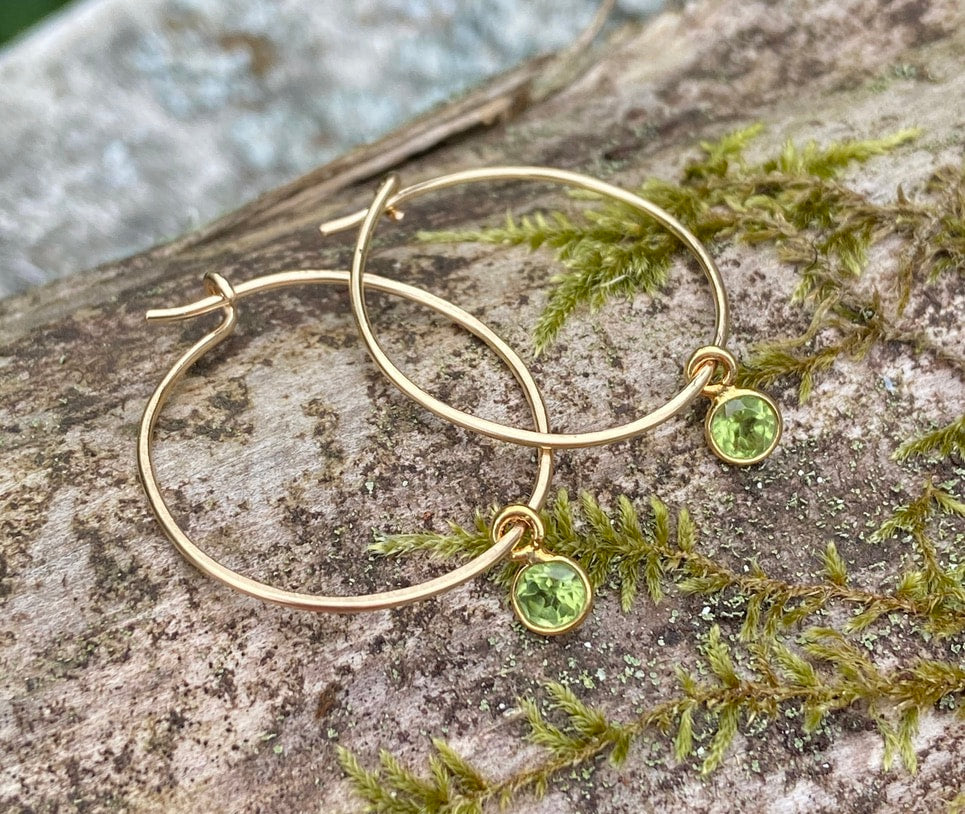 Peridot Hoop Earrings, August Birthstone Earrings