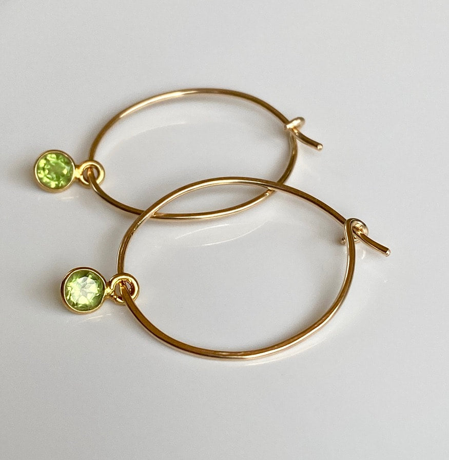 Peridot Hoop Earrings, August Birthstone Earrings