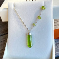 Peridot Crystal Point Necklace, August Birthstone Necklace