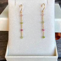 Watermelon Tourmaline Long Chain Earrings, October Birthstone Earrings
