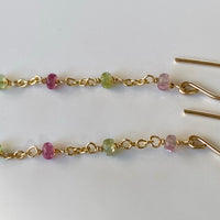 Watermelon Tourmaline Long Chain Earrings, October Birthstone Earrings