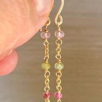 Watermelon Tourmaline Long Chain Earrings, October Birthstone Earrings