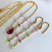 Watermelon Tourmaline Long Chain Earrings, October Birthstone Earrings
