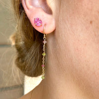 Watermelon Tourmaline Long Chain Earrings, October Birthstone Earrings