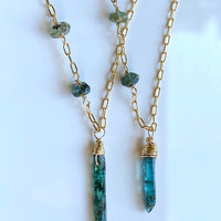 Raw Indicolite Blue Tourmaline Crystal Point Pendant Necklace, October Birthstone Pendant Necklace