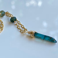 Raw Indicolite Blue Tourmaline Crystal Point Pendant Necklace, October Birthstone Pendant Necklace