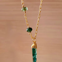 Raw Indicolite Blue Tourmaline Crystal Point Pendant Necklace, October Birthstone Pendant Necklace