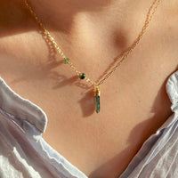 Raw Indicolite Blue Tourmaline Crystal Point Pendant Necklace, October Birthstone Pendant Necklace
