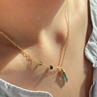 Raw Indicolite Blue Tourmaline Crystal Point Pendant Necklace, October Birthstone Pendant Necklace