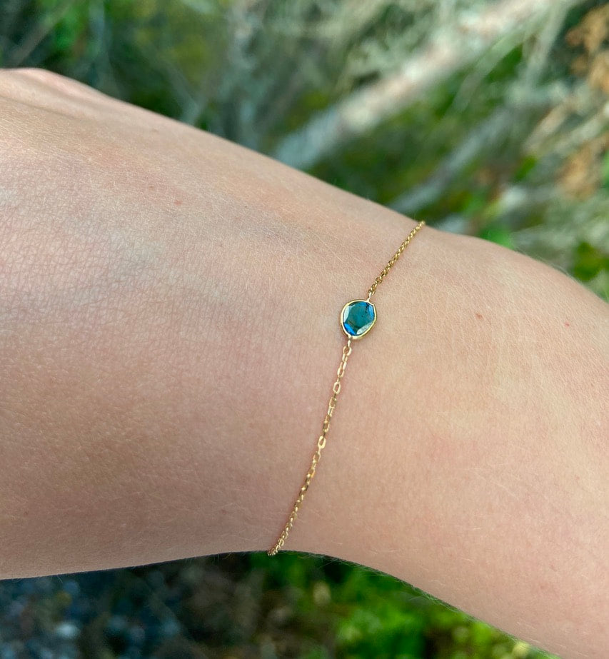 18k Gold Blue Diamond Slice Chain Bracelet