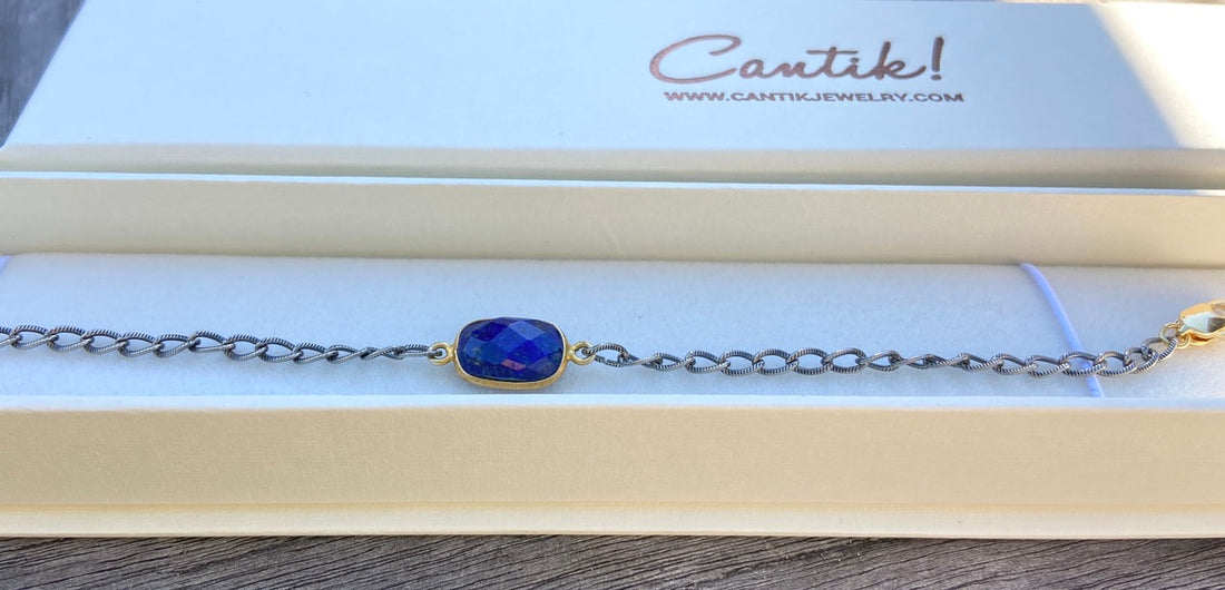 Lapis Lazuli Mixed Metals Bracelet, December Birthstone Bracelet